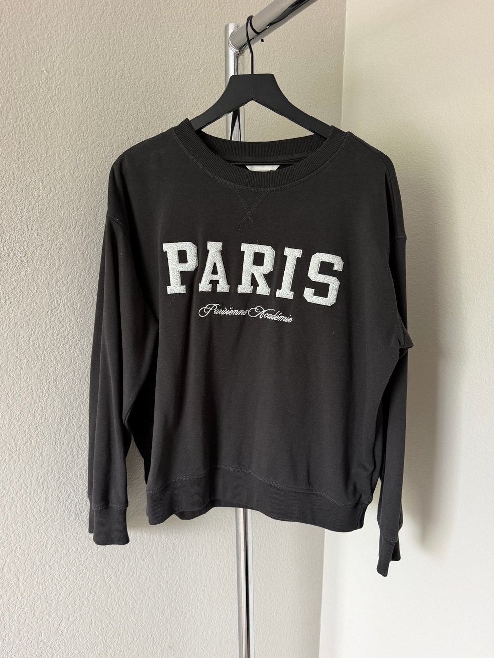 H&M Black Crewneck Sweatshirt with White PARIS Appliqué